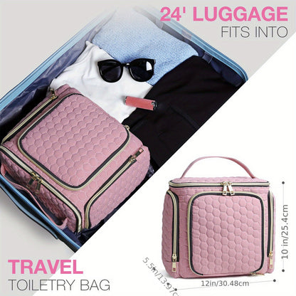 Travel Makeup Bag with Handle - Large Multi-Compartment Cosmetic Organizer, Portable Toiletry Bag for Women V1265-261-PINK1