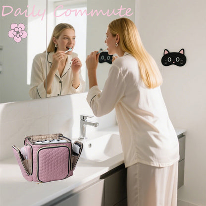 Travel Makeup Bag with Handle - Large Multi-Compartment Cosmetic Organizer, Portable Toiletry Bag for Women V1265-261-PINK1