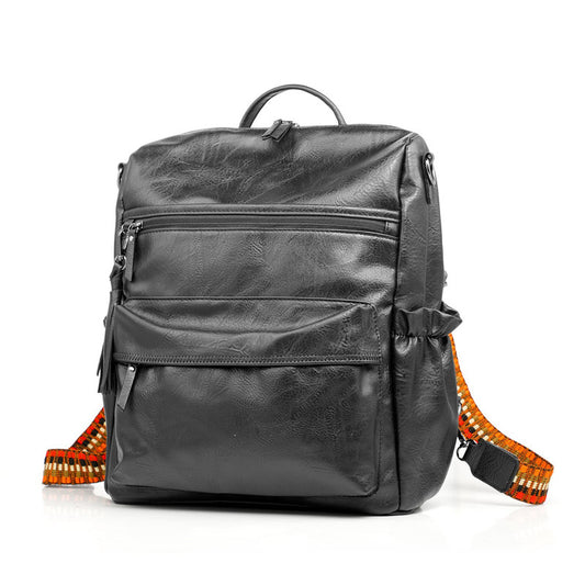 Black Fashionable Large-Capacity Women's Backpack - Waterproof, Durable, High-Quality PU Leather - Travel V1265-263-BLACK1