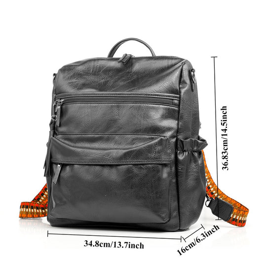 Black Fashionable Large-Capacity Women's Backpack - Waterproof, Durable, High-Quality PU Leather - Travel V1265-263-BLACK1