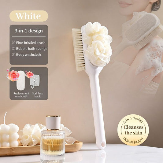 3-in-1 Multi-Functional Long-Handled Body Scrub Brush: Bath Sponge + Soft-Bristle Brush + Washcloth V1265-AU-011-BAI