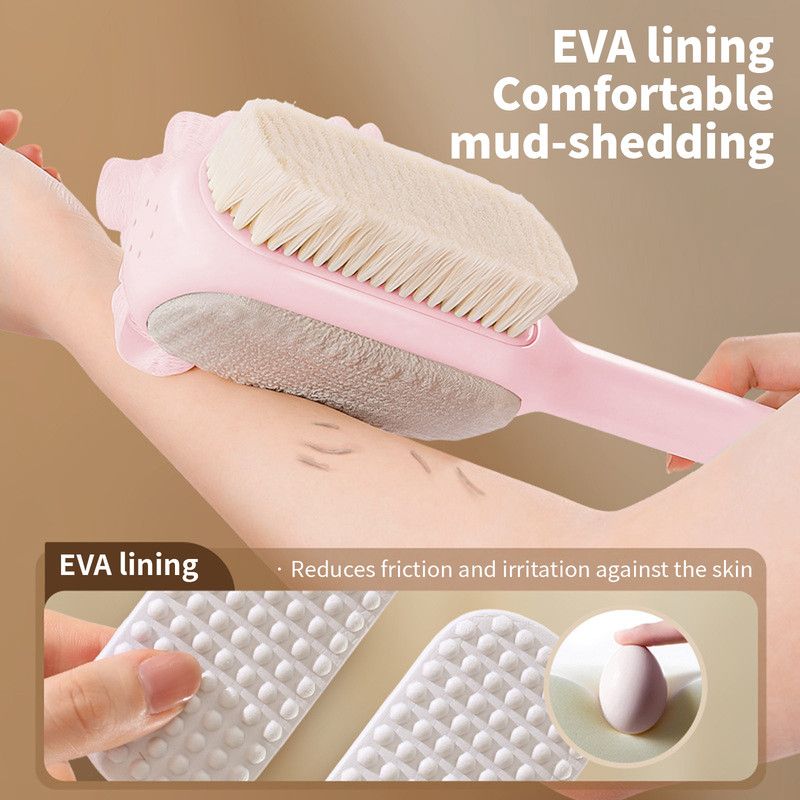 3-in-1 Multi-Functional Long-Handled Body Scrub Brush, Combining Bath Sponge + Soft-Bristle Brush + Washcloth V1265-AU-011-FEN