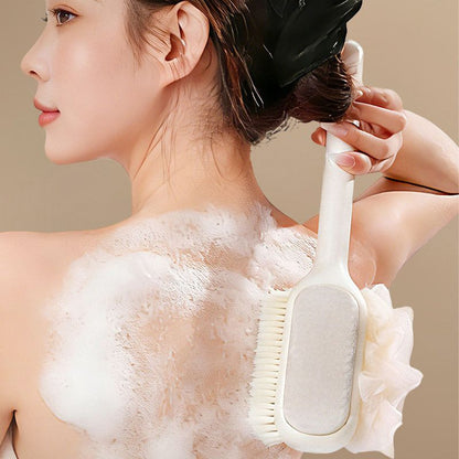 3-in-1 Multi-Functional Long-Handled Body Scrub Brush, Combining Bath Sponge + Soft-Bristle Brush + Washcloth V1265-AU-011-FEN