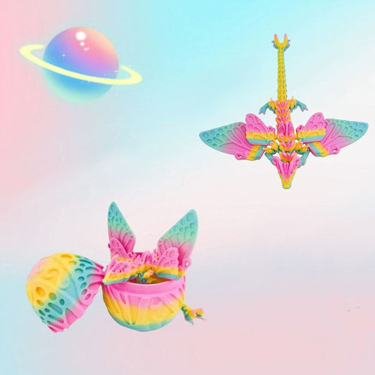 3D Easter Egg Set, Articulated Butterfly Dragon Figurine, Gradient-Colored Rainbow Dragon Egg Set, Butterfly V1265-AU-014