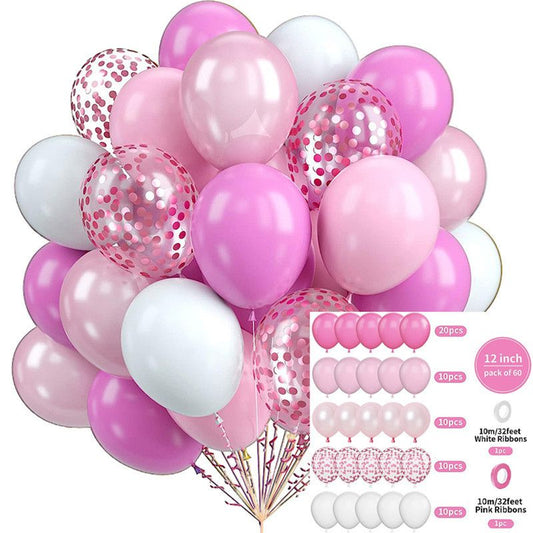 60-Piece 12-Inch Assorted Latex Balloon Set, Heavy-Duty Latex Balloons + Glitter Balloons + Ribbons, Birthday V1265-AU-016-FEN