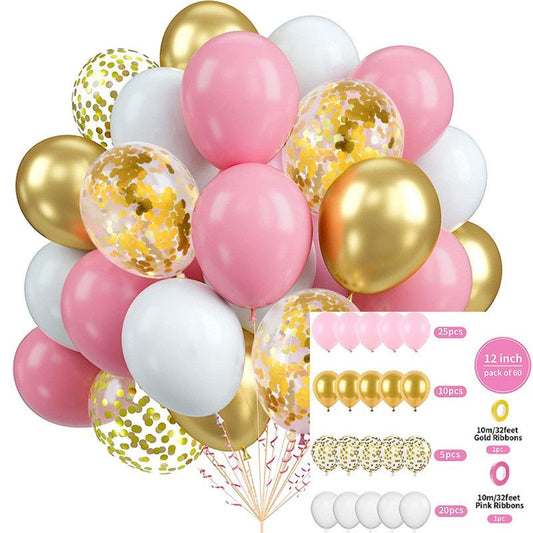 60-Piece 12-Inch Assorted Latex Balloon Set, Heavy-Duty Latex Balloons + Glitter Balloons + Ribbons, Birthday V1265-AU-016-FENBAI