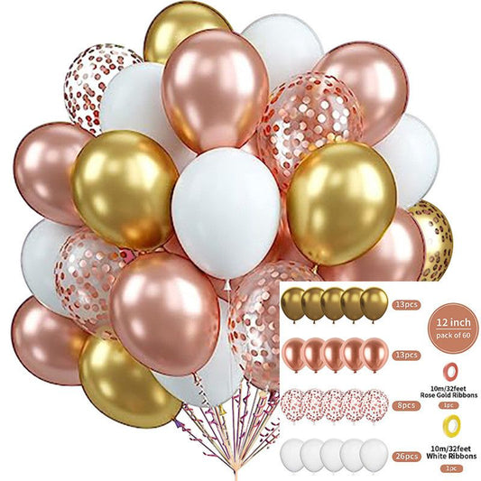 60-Piece 12-Inch Assorted Latex Balloon Set, Heavy-Duty Latex Balloons + Glitter Balloons + Ribbons, Birthday V1265-AU-016-FENJIN