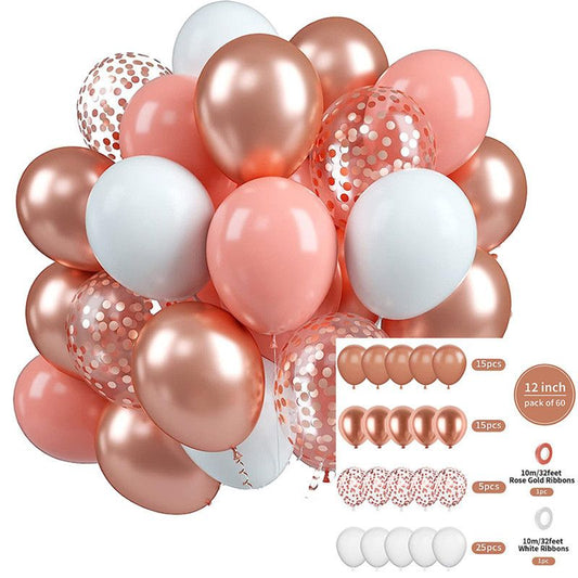 60-Piece 12-Inch Assorted Latex Balloon Set, Heavy-Duty Latex Balloons + Glitter Balloons + Ribbons, Birthday V1265-AU-016-ROUFEN