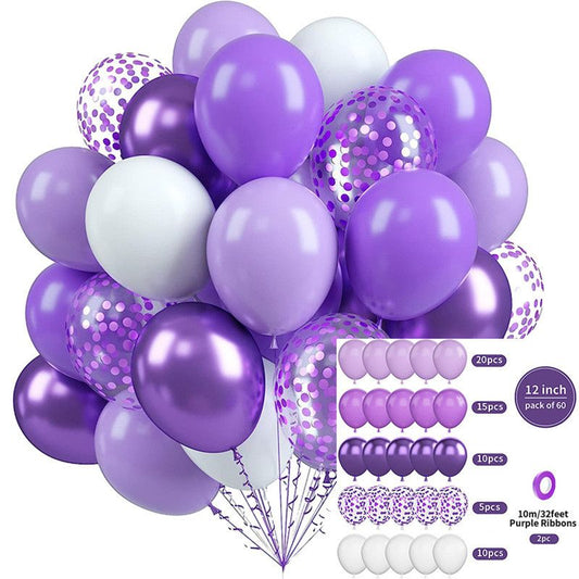60-Piece 12-Inch Assorted Latex Balloon Set, Heavy-Duty Latex Balloons + Glitter Balloons + Ribbons, Birthday V1265-AU-016-ZI