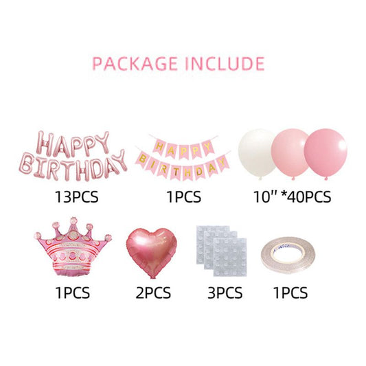 Birthday Party Decor Set: "HAPPY BIRTHDAY" Balloons + Bunting + Crown Set, Birthday Party Decor - Blue Set V1265-AU-017-LAN