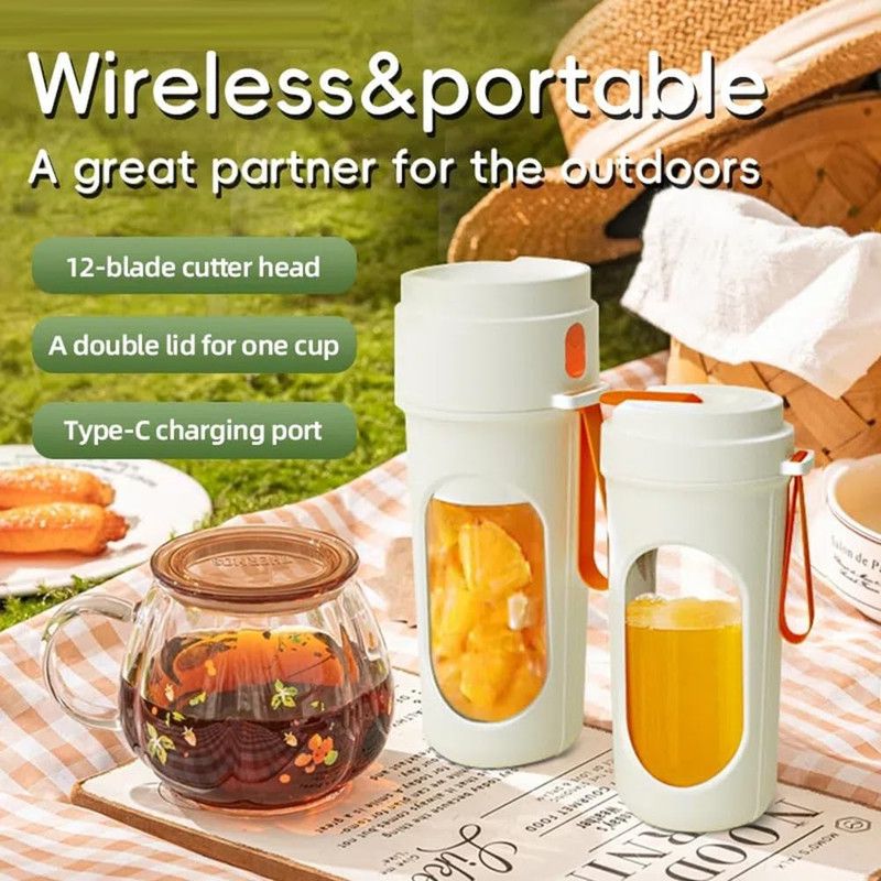 Portable Cordless Juicing Cup, Dual-Lid Design - 12-Blade Juicer, 1500mAh High Capacity, Compact V1265-AU-022-LV