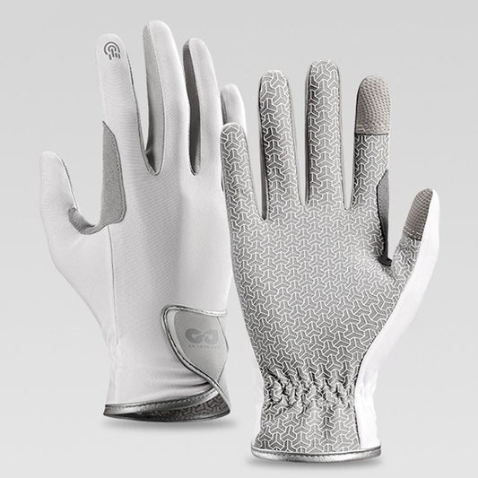Equestrian Riding Gloves, Full-Palm Silicone Anti-Slip & Durable Touchscreen Model, Ice-Silk Cooling, V1265-AU-027-BAI-L
