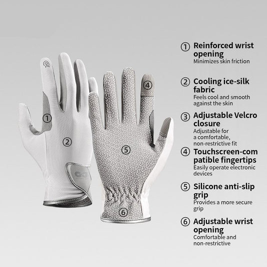 Equestrian Riding Gloves, Full-Palm Silicone Anti-Slip & Durable Touchscreen Model, Ice-Silk Cooling, V1265-AU-027-BAI-XL