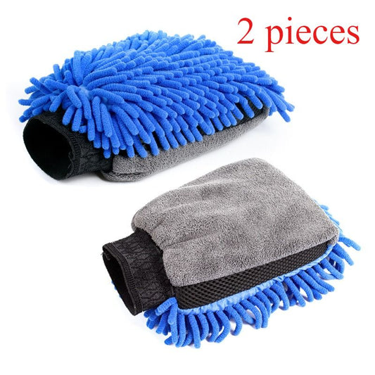 Car-Use Chenille Car Wash Gloves, Thickened Waterproof Car Wiping Cloth, Easy-Lathering and Stain-Removing, V1265-AU-029-LAN