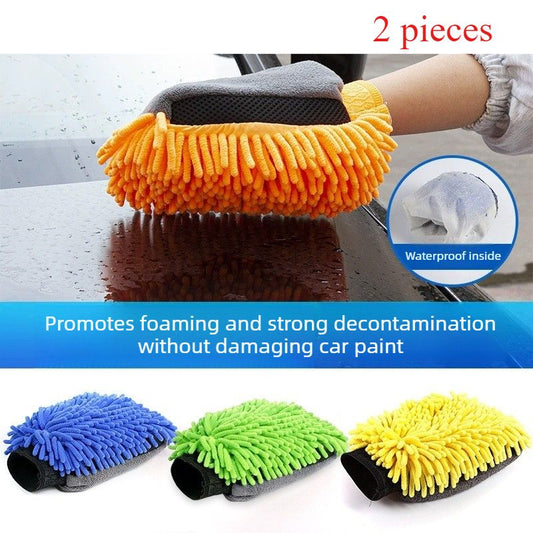 Car-Use Chenille Car Wash Gloves, Thickened Waterproof Car Wiping Cloth, Easy-Lathering and Stain-Removing, V1265-AU-029-LAN