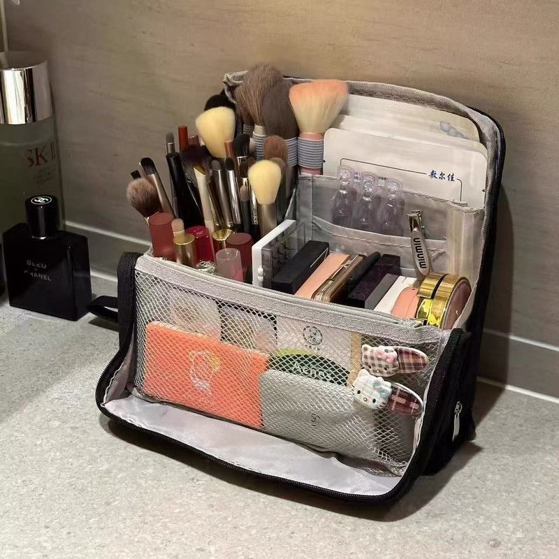 Portable Multi-Functional Toiletry Bag, Stand-Up Large-Capacity Storage Bag for Makeup Brushes, Cosmetics, V1265-AU-034-HEI