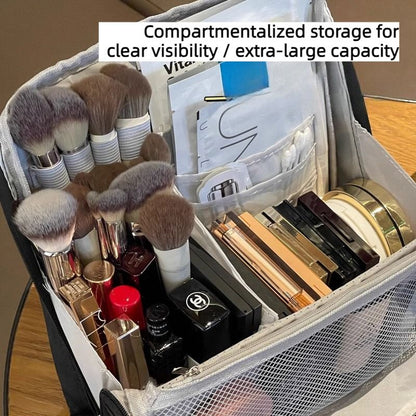 Portable Multi-Functional Toiletry Bag, Stand-Up Large-Capacity Storage Bag for Makeup Brushes, Cosmetics, V1265-AU-034-HEI