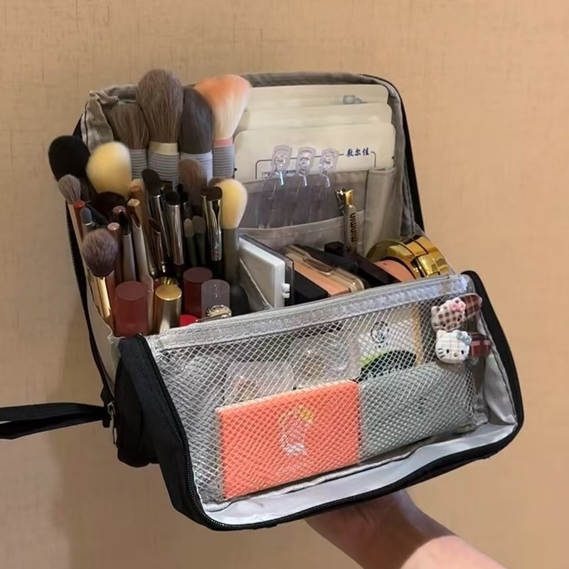Portable Multi-Functional Toiletry Bag, Stand-Up Large-Capacity Storage Bag for Makeup Brushes, Cosmetics, V1265-AU-034-HEI