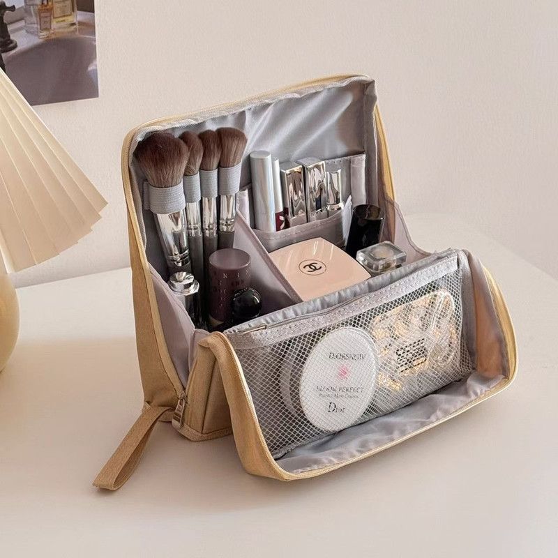 Portable Multi-Functional Toiletry Bag, Stand-Up Large-Capacity Storage Bag for Makeup Brushes, Cosmetics, V1265-AU-034-HUANG