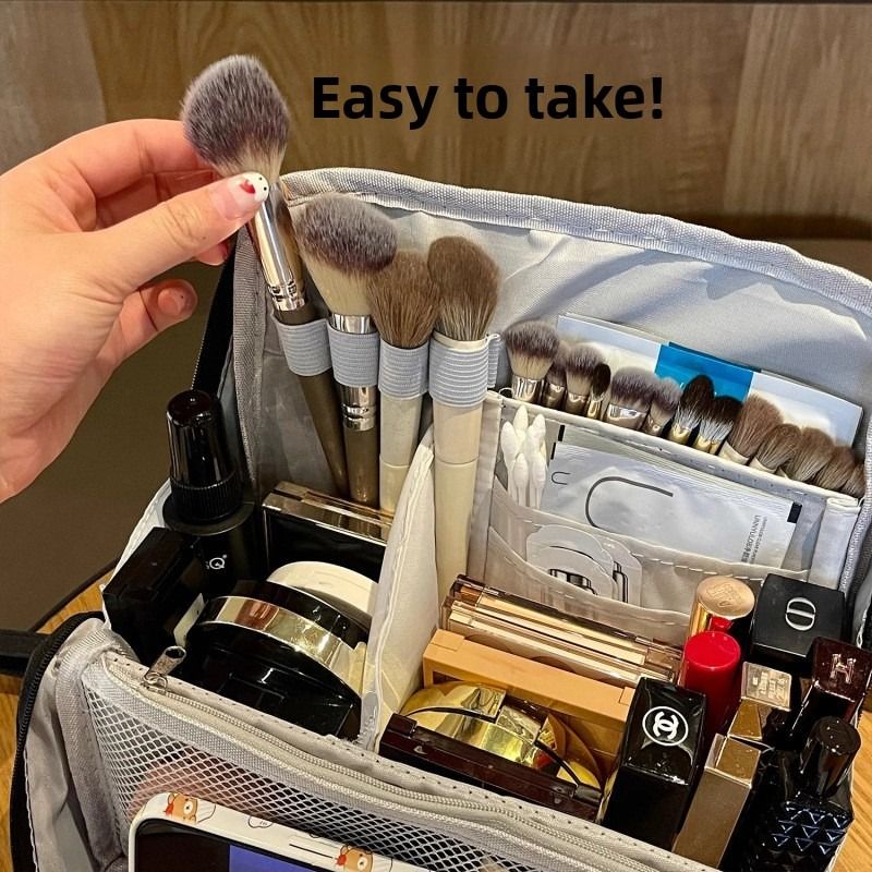 Portable Multi-Functional Toiletry Bag, Stand-Up Large-Capacity Storage Bag for Makeup Brushes, Cosmetics, V1265-AU-034-HUANG