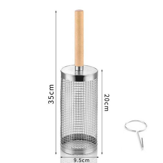 Food-grade stainless steel rotisserie skewer, 360 degrees rotatable, with heat-resistant wooden V1265-AU-036-XIAO