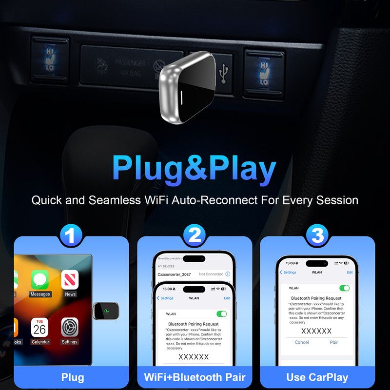 In-car wireless CarPlay adapter, plug-and-play V1265-AU-039-XZY-218