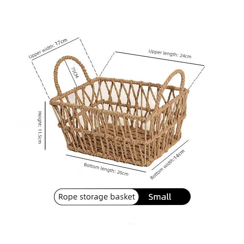 Handwoven paper rope storage basket with a rectangular design and two handles; perfect for organizing desk V1265-AU-042-XIAO