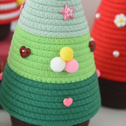 Christmas-themed cotton yarn woven storage basket, Christmas tree-shaped desktop storage box with lid, V1265-AU-043-HONG