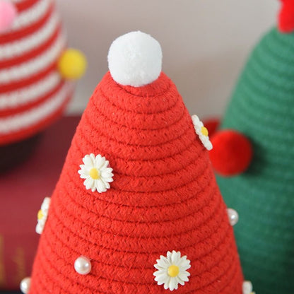Christmas-themed cotton yarn woven storage basket, Christmas tree-shaped desktop storage box with lid, V1265-AU-043-HONG