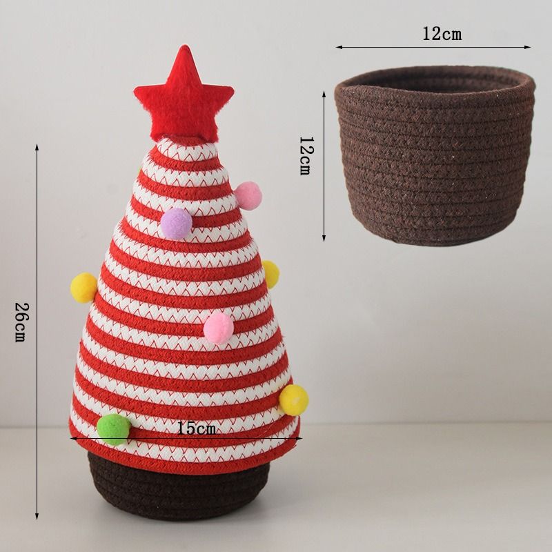 Christmas-themed cotton yarn woven storage basket, Christmas tree-shaped desktop storage box with lid, V1265-AU-043-HONGBAI