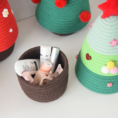 Christmas-themed cotton yarn woven storage basket, Christmas tree-shaped desktop storage box with lid, V1265-AU-043-HONGBAI