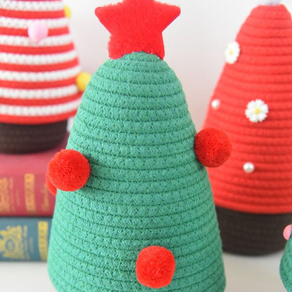 Christmas-themed cotton yarn woven storage basket, Christmas tree-shaped desktop storage box with lid, V1265-AU-043-HONGBAI