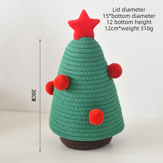 Christmas-themed cotton yarn woven storage basket, Christmas tree-shaped desktop storage box with lid, V1265-AU-043-LV