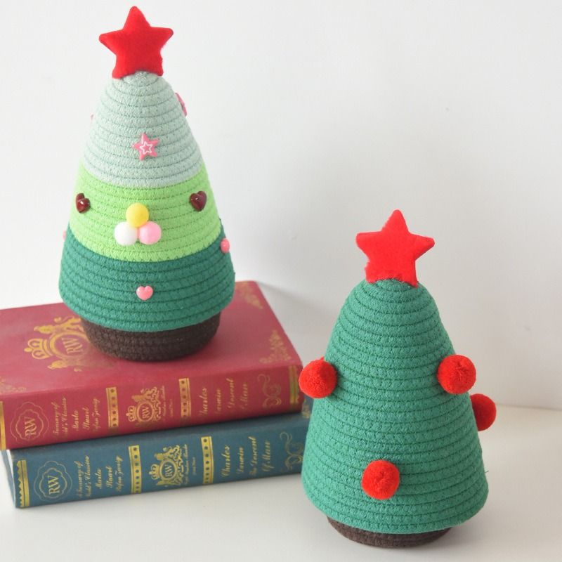 Christmas-themed cotton yarn woven storage basket, Christmas tree-shaped desktop storage box with lid, V1265-AU-043-LV