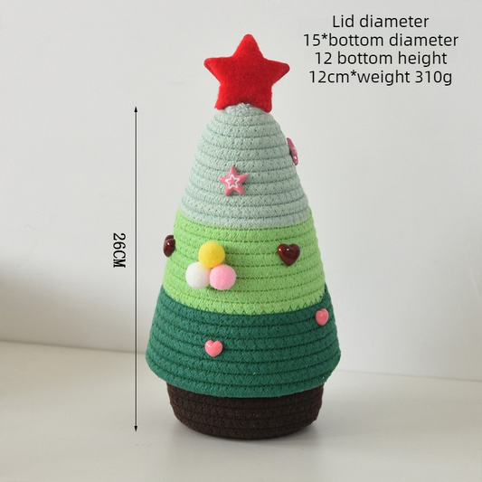 Christmas-themed cotton yarn woven storage basket, Christmas tree-shaped desktop storage box with lid, V1265-AU-043-SANSE