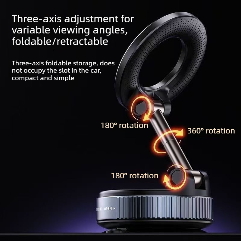 Vacuum and Magnetic Car Phone Mount, 3-Axis Foldable and Rotating Navigation Mount, Residue-Free Universal V1265-AU-044