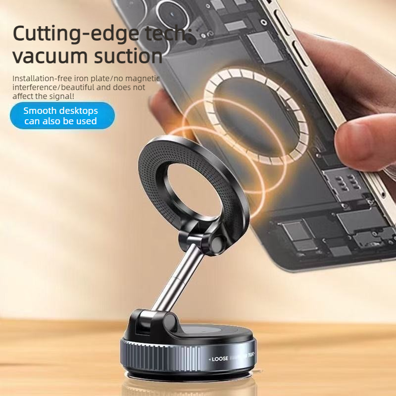 Vacuum and Magnetic Car Phone Mount, 3-Axis Foldable and Rotating Navigation Mount, Residue-Free Universal V1265-AU-044