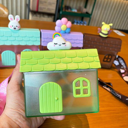 Creative Little House-Shaped Children's Straw Cup, 400ml Portable Outdoor Water Cup with Strap - Pink Bunny V1265-AU-049-FEN