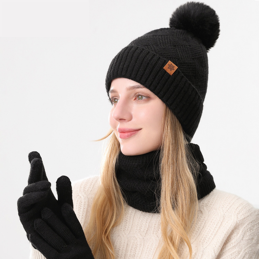 Women's Fashionable Winter 3-Piece Set: Knit Hat, Scarf, and Gloves. A must-have for outdoor skiing and V1265-AU-055-HEI