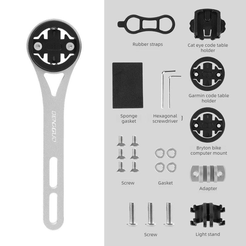 Lightweight Bike Computer Mount, One-Piece Extension Mount, Aluminum Alloy Cycling Mount - Silver V1265-AU-061-YIN