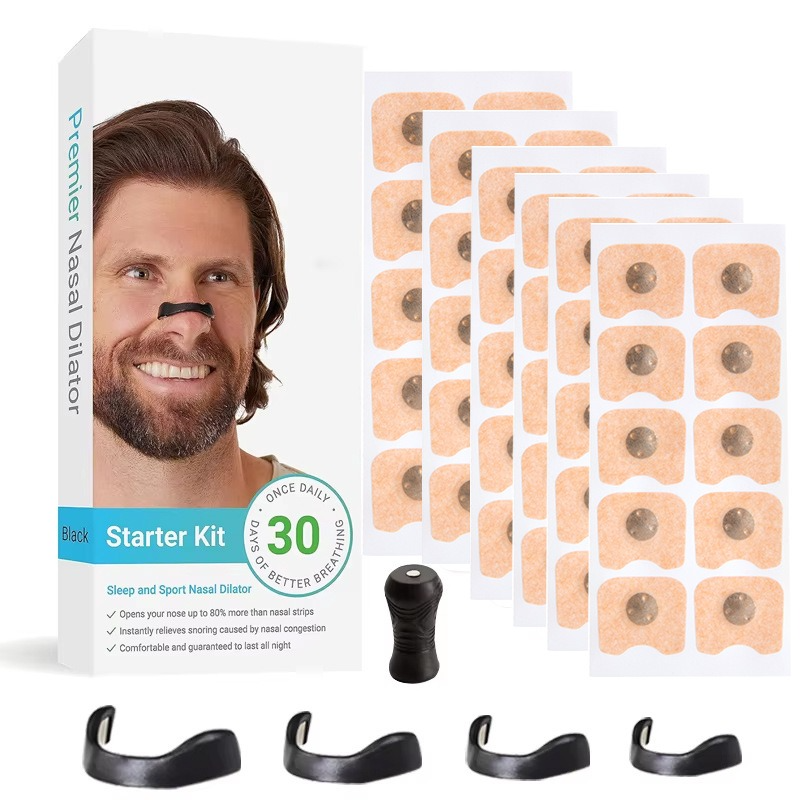Square Magnetic Nose Clip Set - Anti-Snoring Nasal Strips - Breathing Aid for Sleep and Exercise - Black V1265-AU-063-30-HEI-FANG
