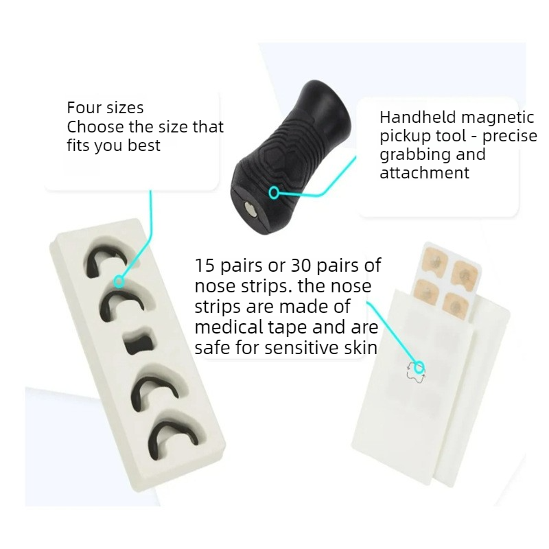 Square Magnetic Nose Clip Set - Anti-Snoring Nasal Strips - Breathing Aid for Sleep and Exercise - Black V1265-AU-063-30-HEI-FANG