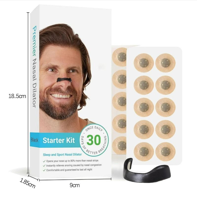 Square Magnetic Nose Clip Set - Anti-Snoring Nasal Strips - Breathing Aid for Sleep and Exercise - Black V1265-AU-063-30-HEI-FANG