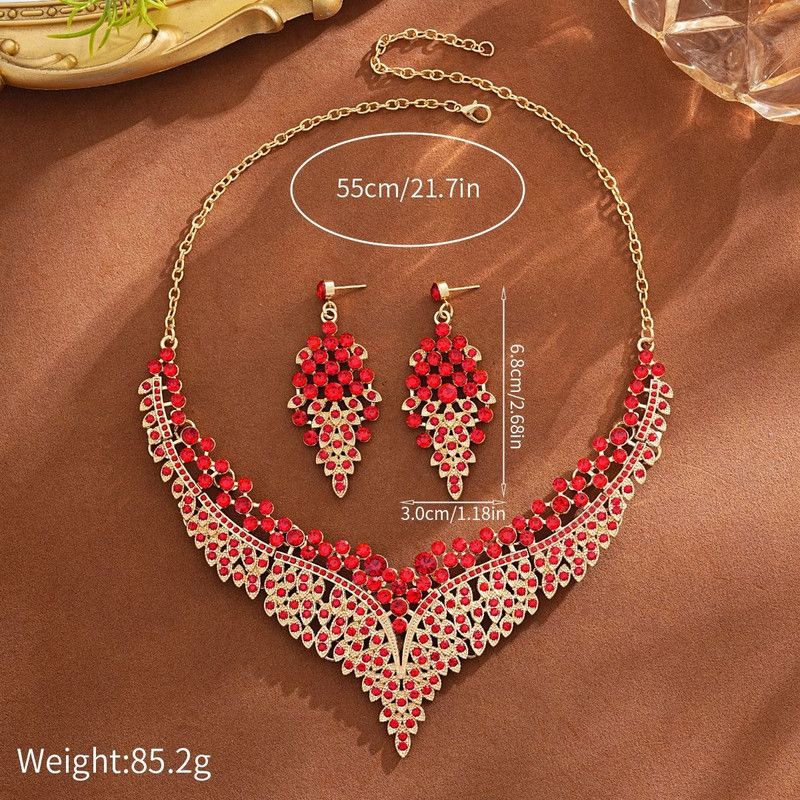 Affordable Luxury, Statement-Making Full-Diamond Necklace and Earring Set, Accessories for Banquets, Parties, V1265-AU-064-HONG