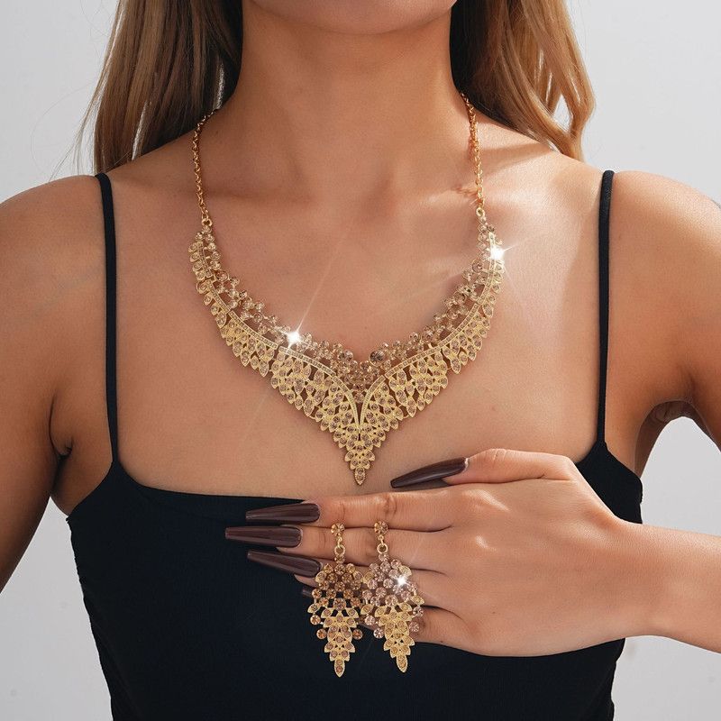 Affordable Luxury, Statement-Making Full-Diamond Necklace and Earring Set, Accessories for Banquets, Parties, V1265-AU-064-JIN