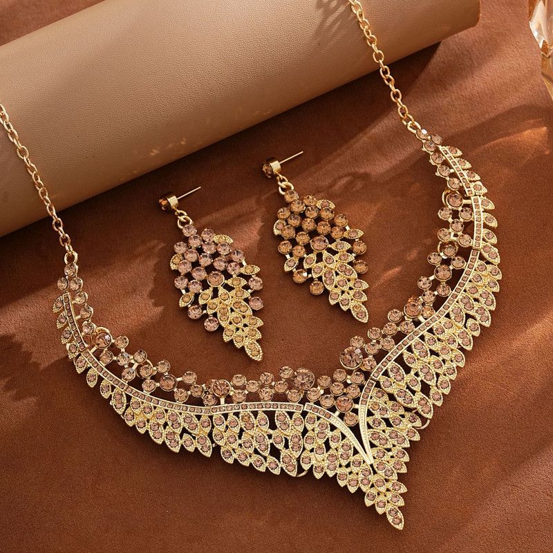 Affordable Luxury, Statement-Making Full-Diamond Necklace and Earring Set, Accessories for Banquets, Parties, V1265-AU-064-JIN
