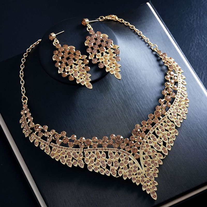 Affordable Luxury, Statement-Making Full-Diamond Necklace and Earring Set, Accessories for Banquets, Parties, V1265-AU-064-JIN