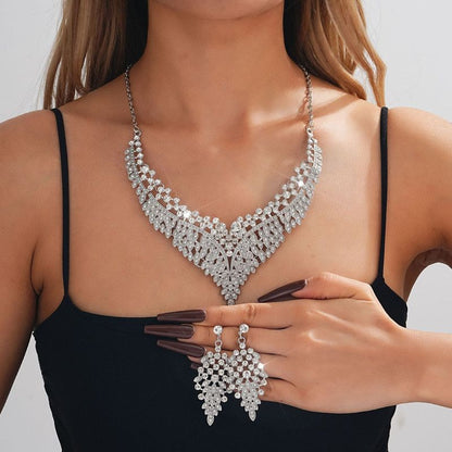 Affordable Luxury, Statement-Making Full-Diamond Necklace and Earring Set, Accessories for Banquets, Parties, V1265-AU-064-YIN