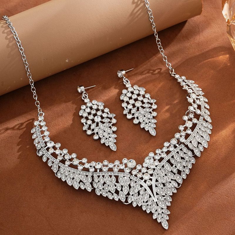 Affordable Luxury, Statement-Making Full-Diamond Necklace and Earring Set, Accessories for Banquets, Parties, V1265-AU-064-YIN
