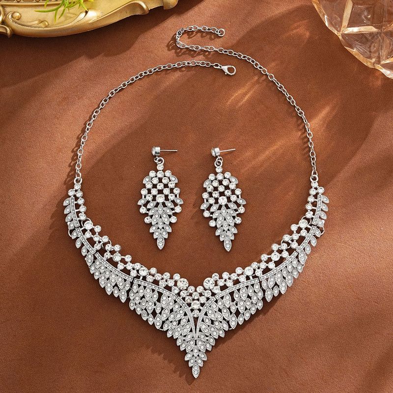Affordable Luxury, Statement-Making Full-Diamond Necklace and Earring Set, Accessories for Banquets, Parties, V1265-AU-064-YIN
